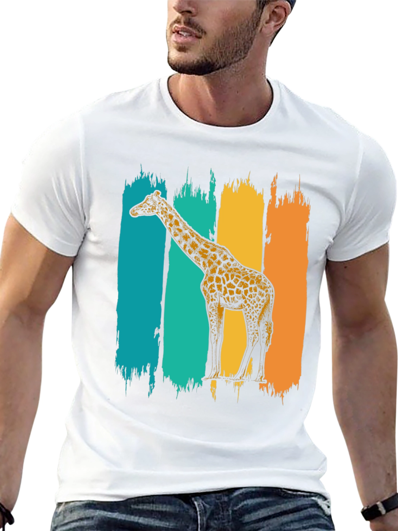 Retro Giraffe Graphic Tee - Stylish Mens Black T-Shirt
