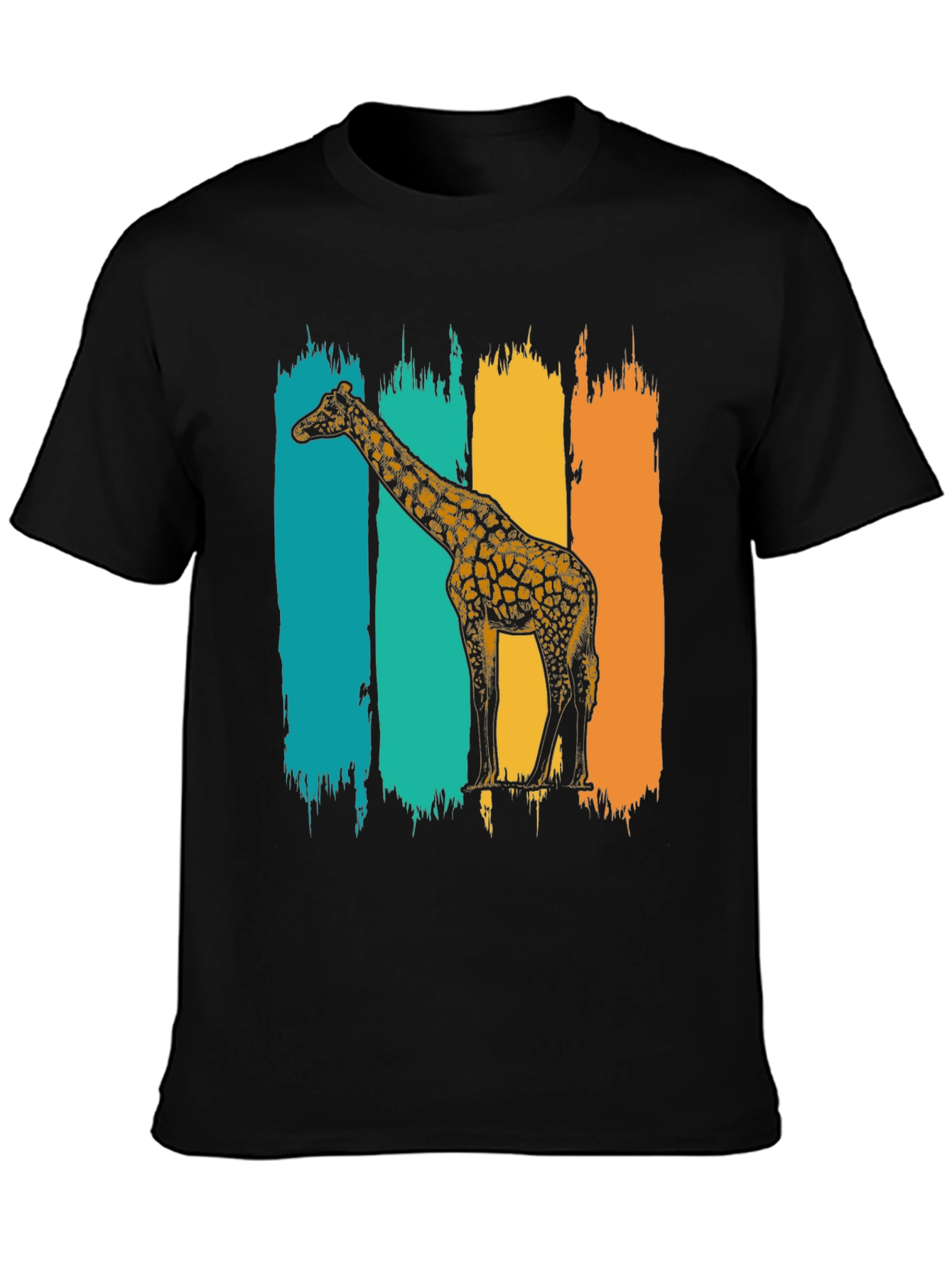 Retro Giraffe Graphic Tee - Stylish Mens Black T-Shirt