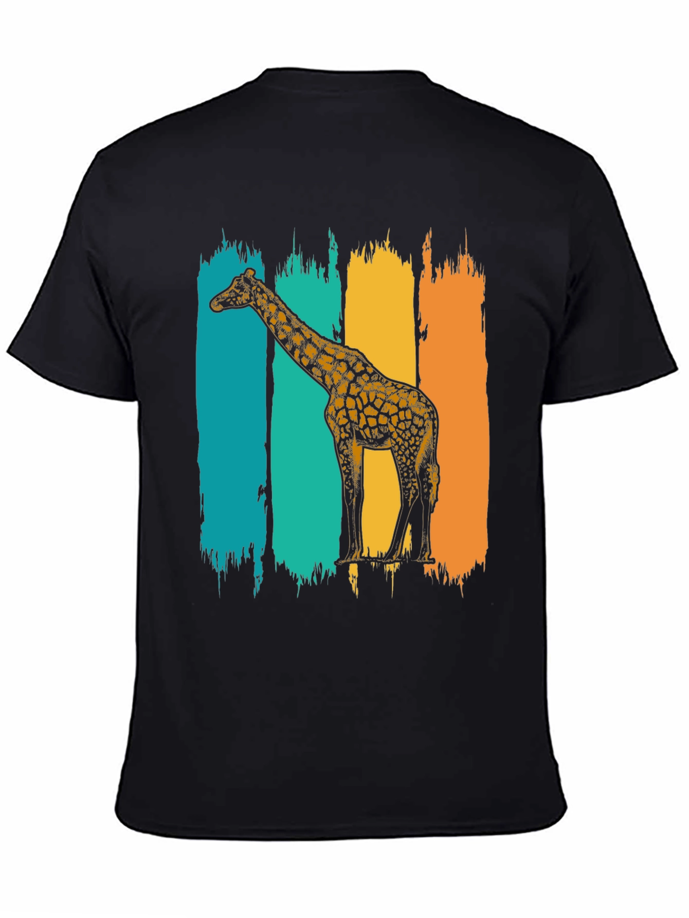 Retro Giraffe Graphic Tee - Stylish Mens Black T-Shirt