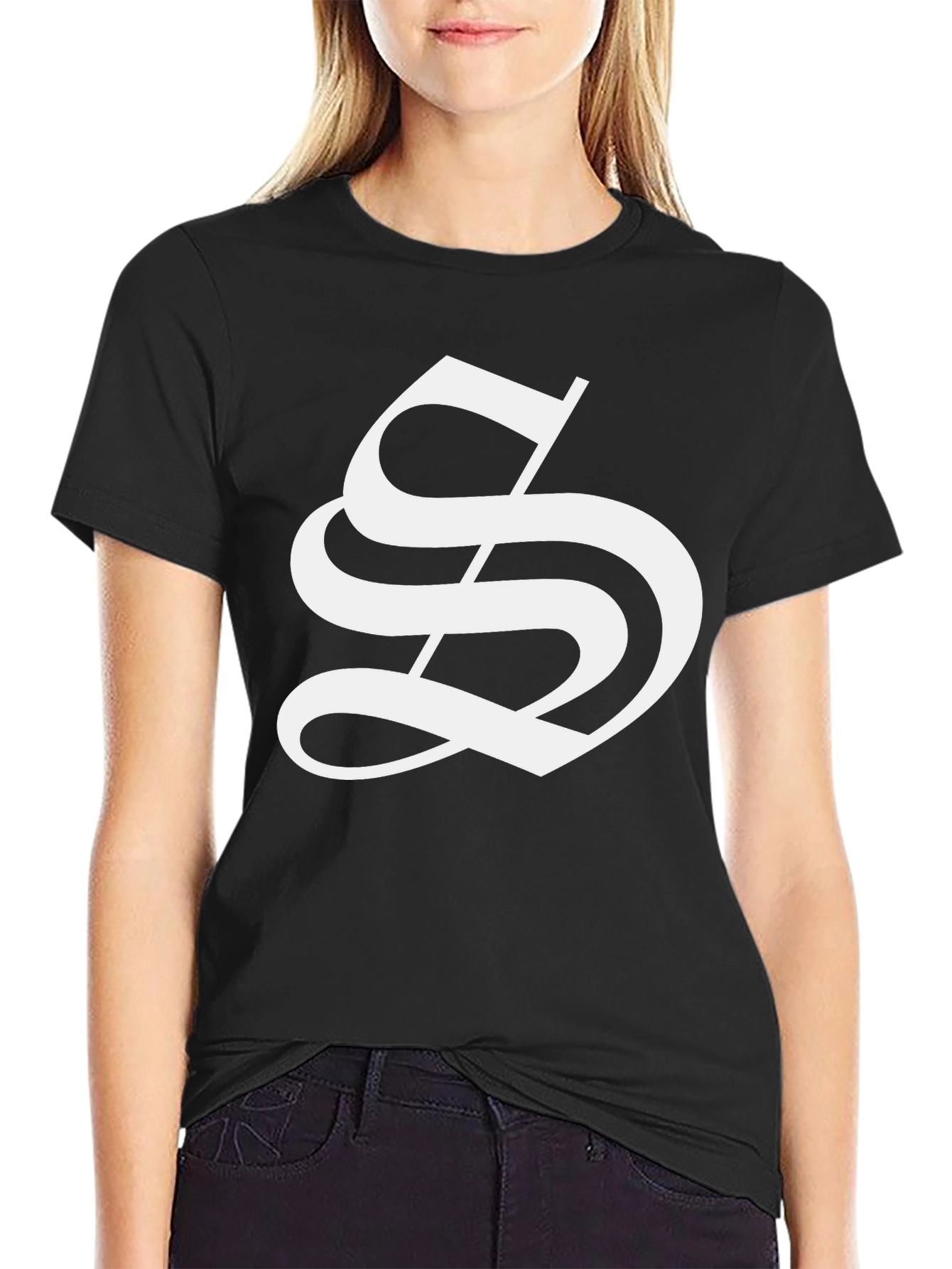 Bold Black Tee with White Letter S Design