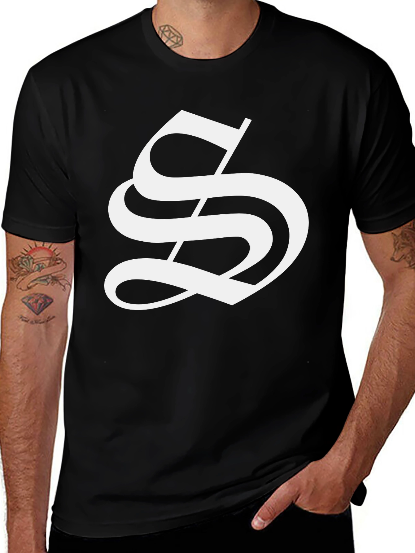 Bold Black Tee with White Letter S Design