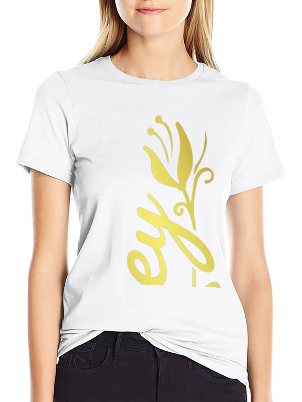 Zoey Name Faux Gold Tulip Flourish Stylish Everyday T-Shirt – Unisex Basic Cotton Tee
