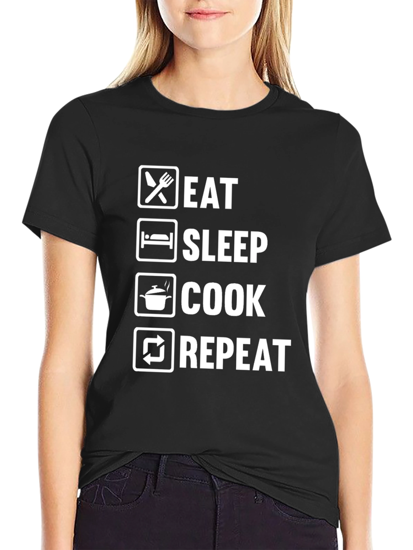 Eat Sleep Cook Repeat Black T-Shirt