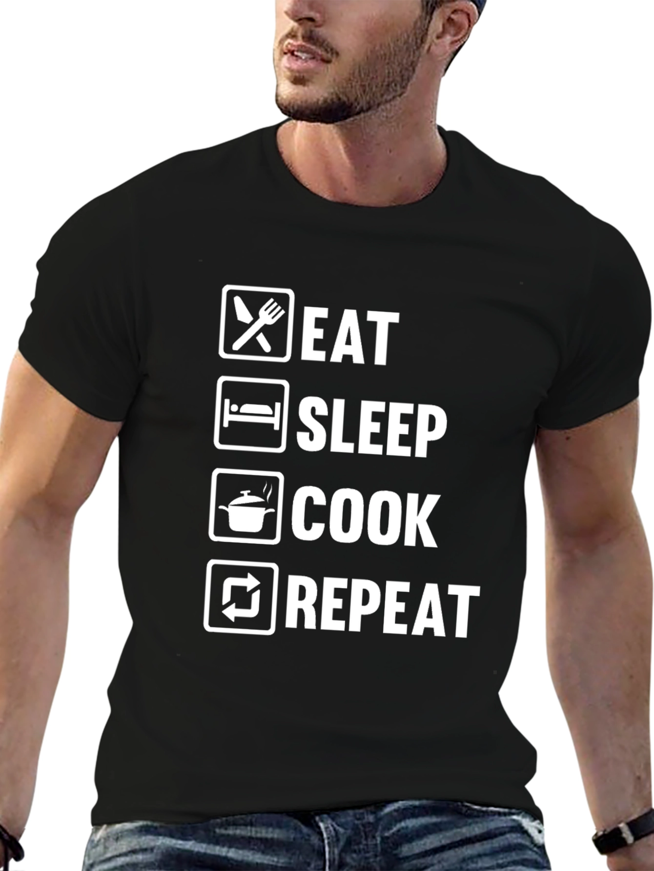 Eat Sleep Cook Repeat Black T-Shirt