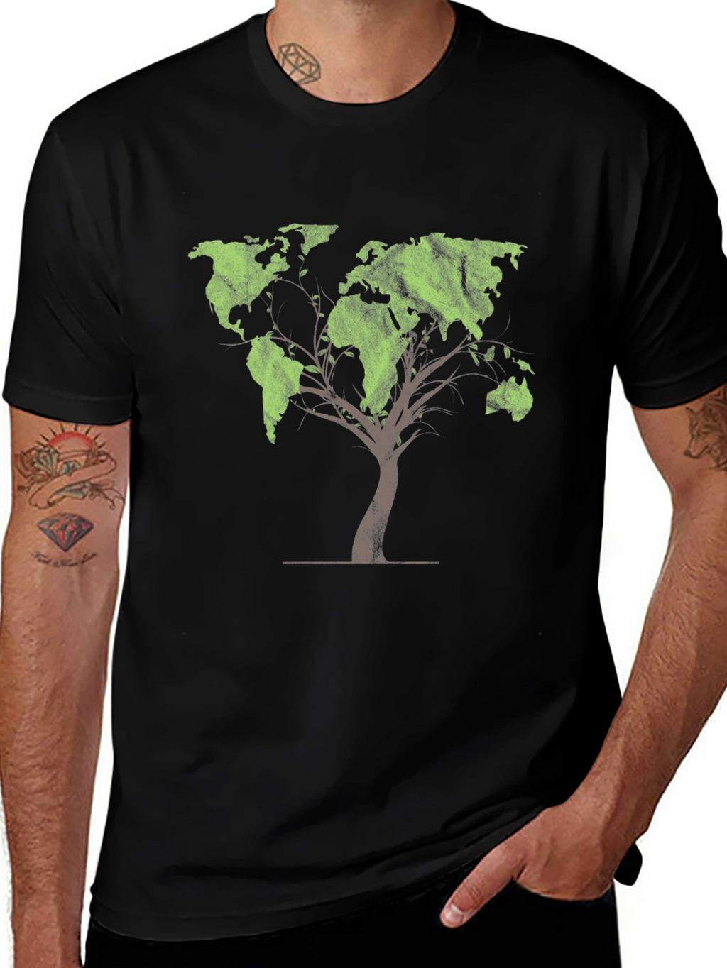 World Map Tree Graphic Tee - Black