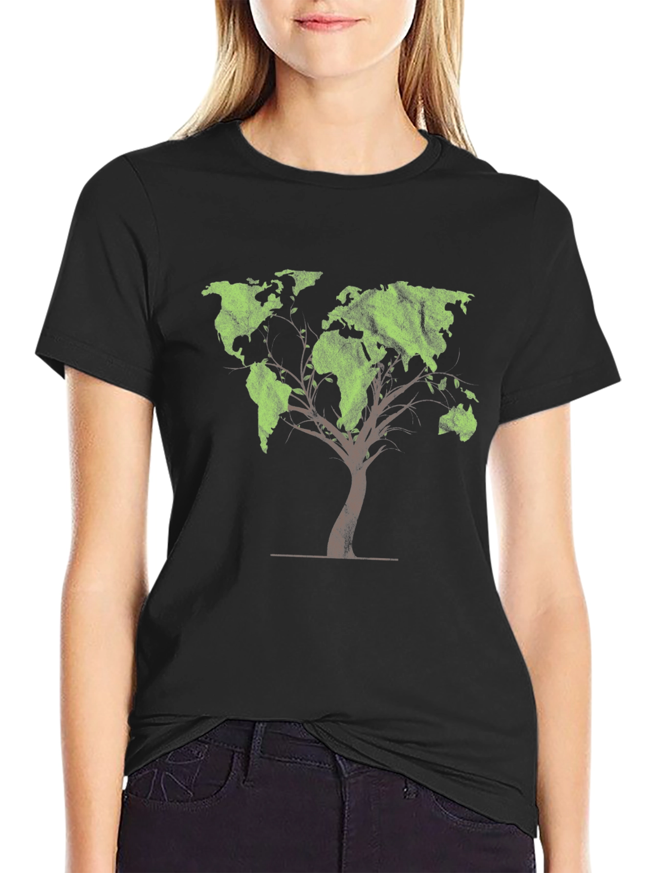 World Map Tree Graphic Tee - Black