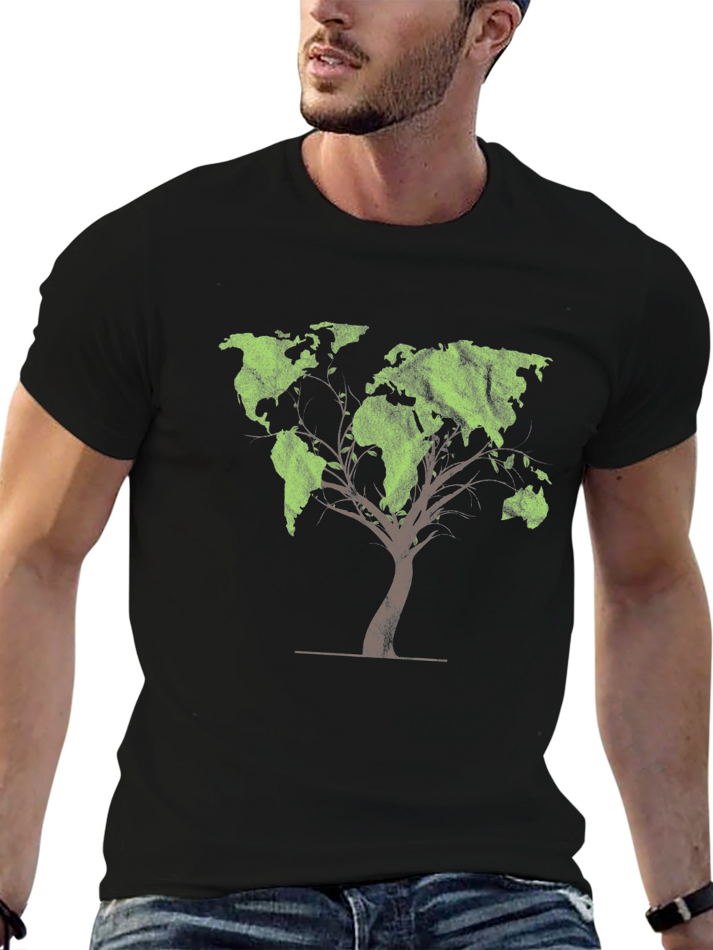 World Map Tree Graphic Tee - Black
