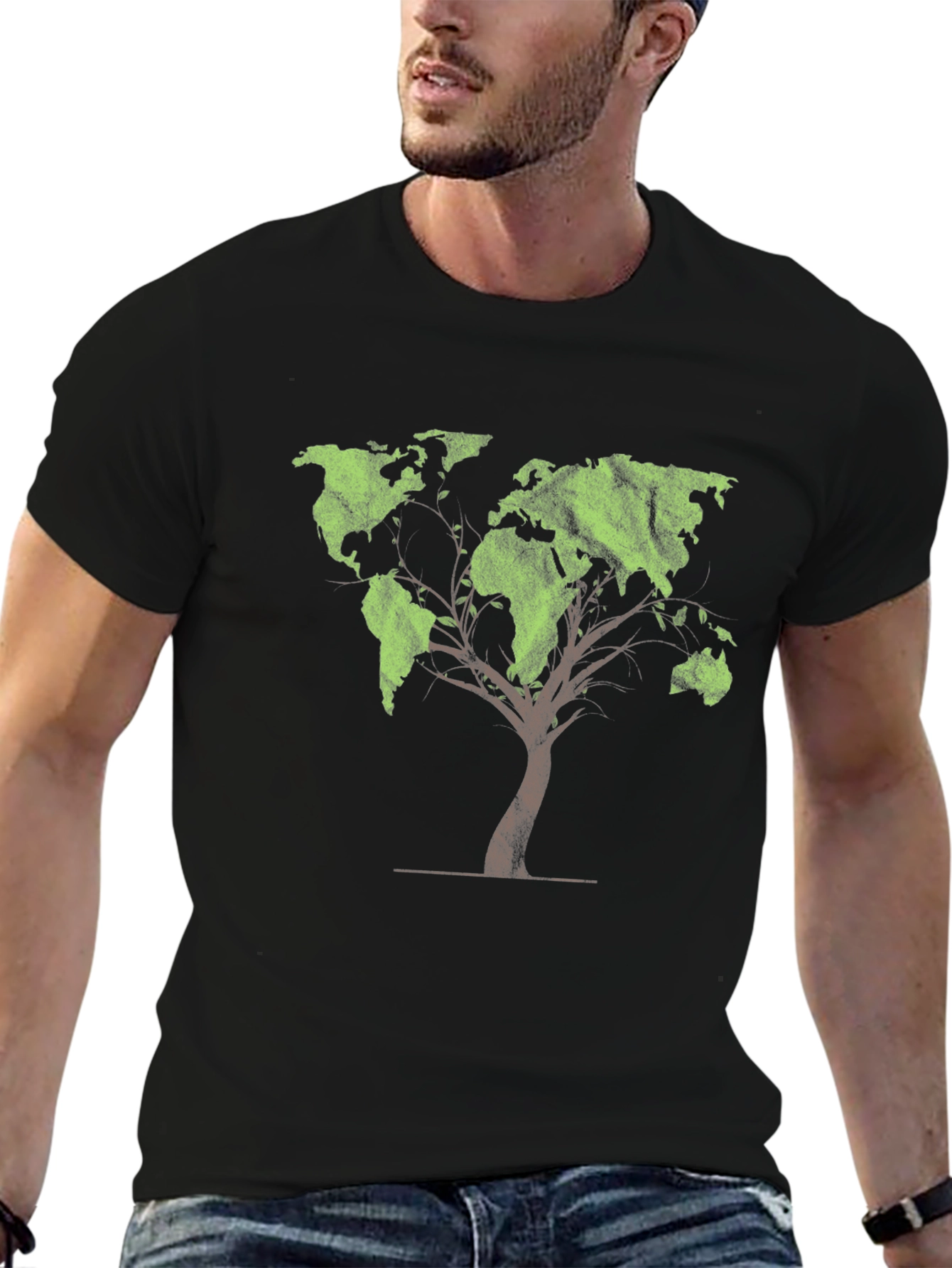 World Map Tree Graphic Tee - Black