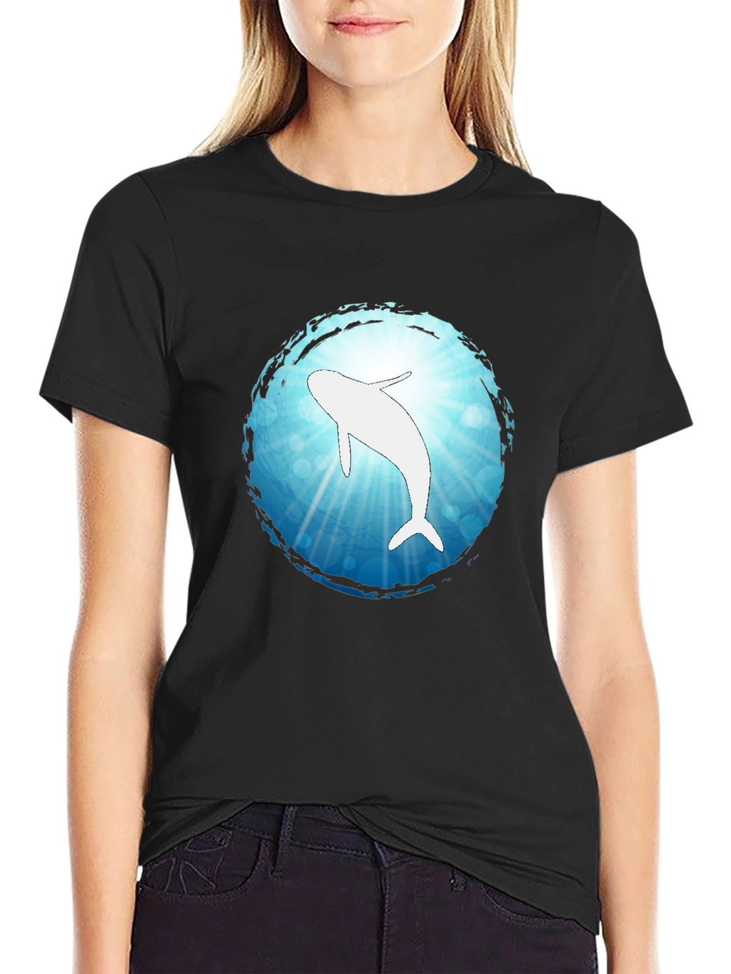 Ocean Dolphin Graphic Black T-Shirt