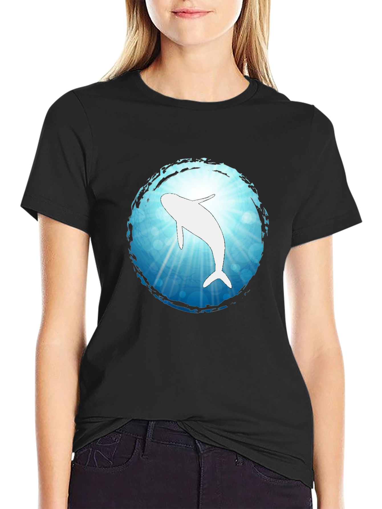 Ocean Dolphin Graphic Black T-Shirt