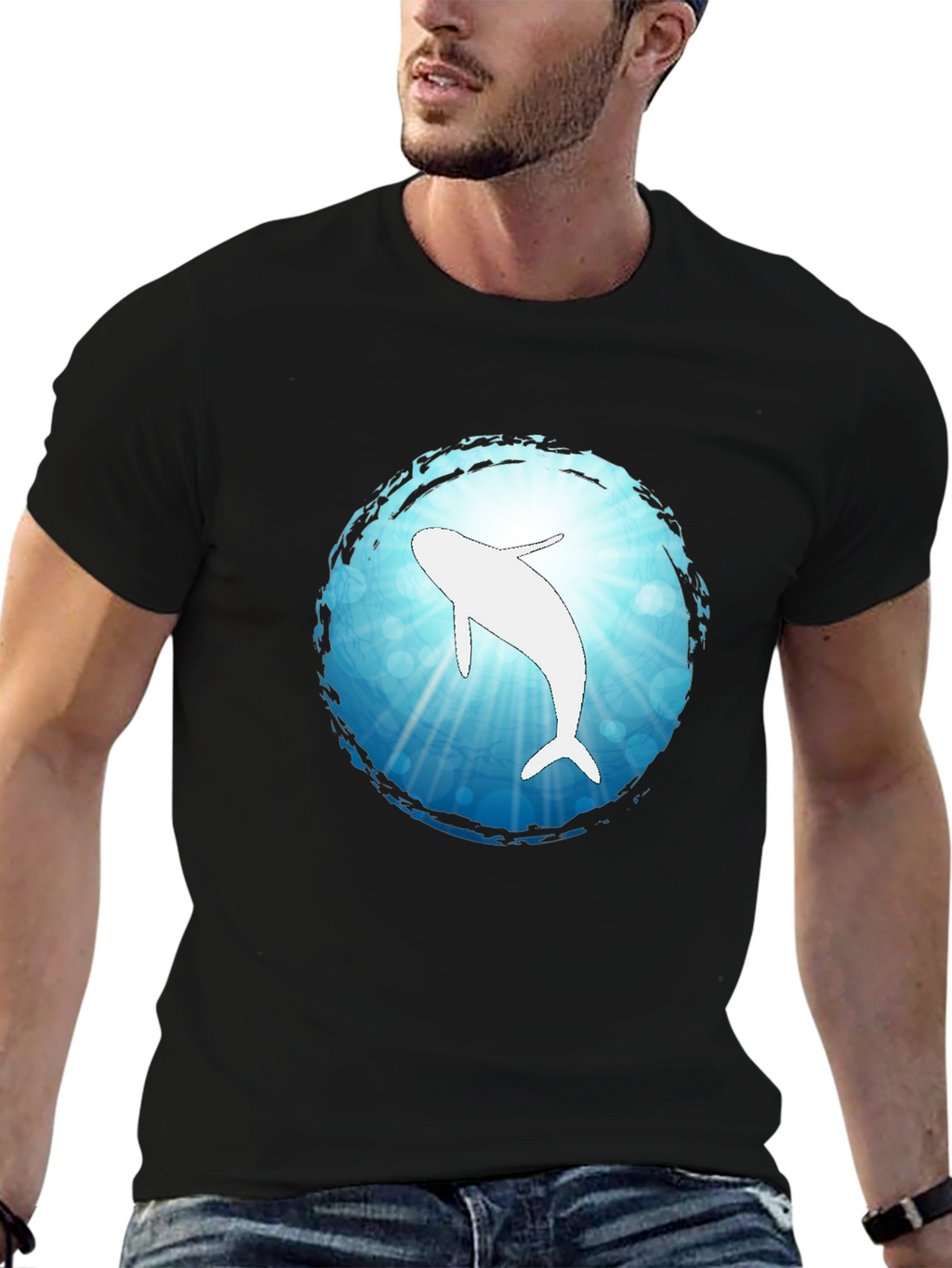Ocean Dolphin Graphic Black T-Shirt