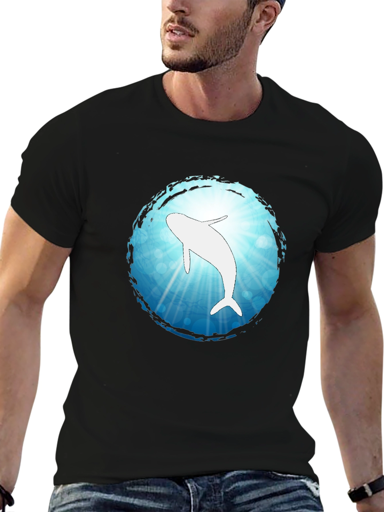 Ocean Dolphin Graphic Black T-Shirt