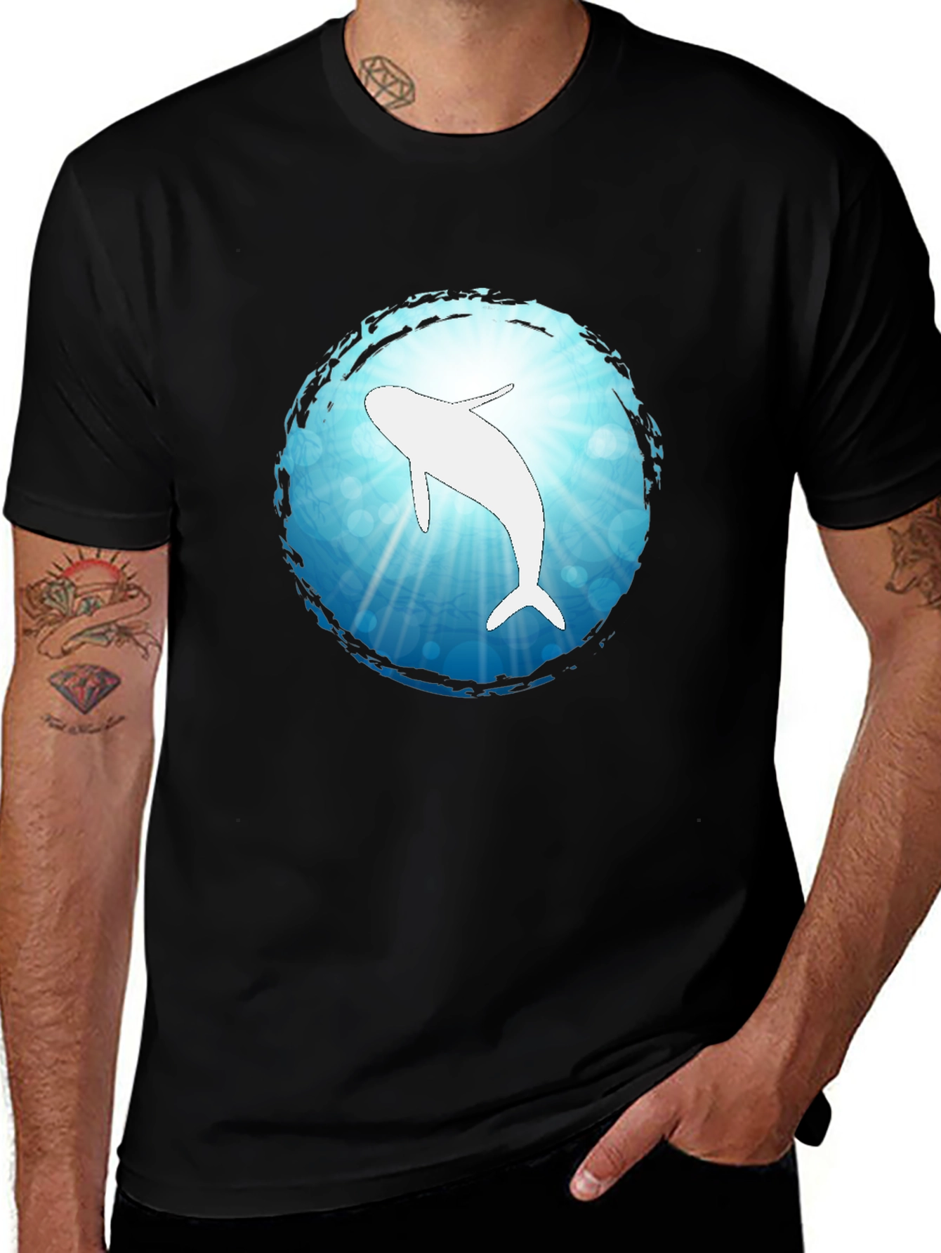 Ocean Dolphin Graphic Black T-Shirt